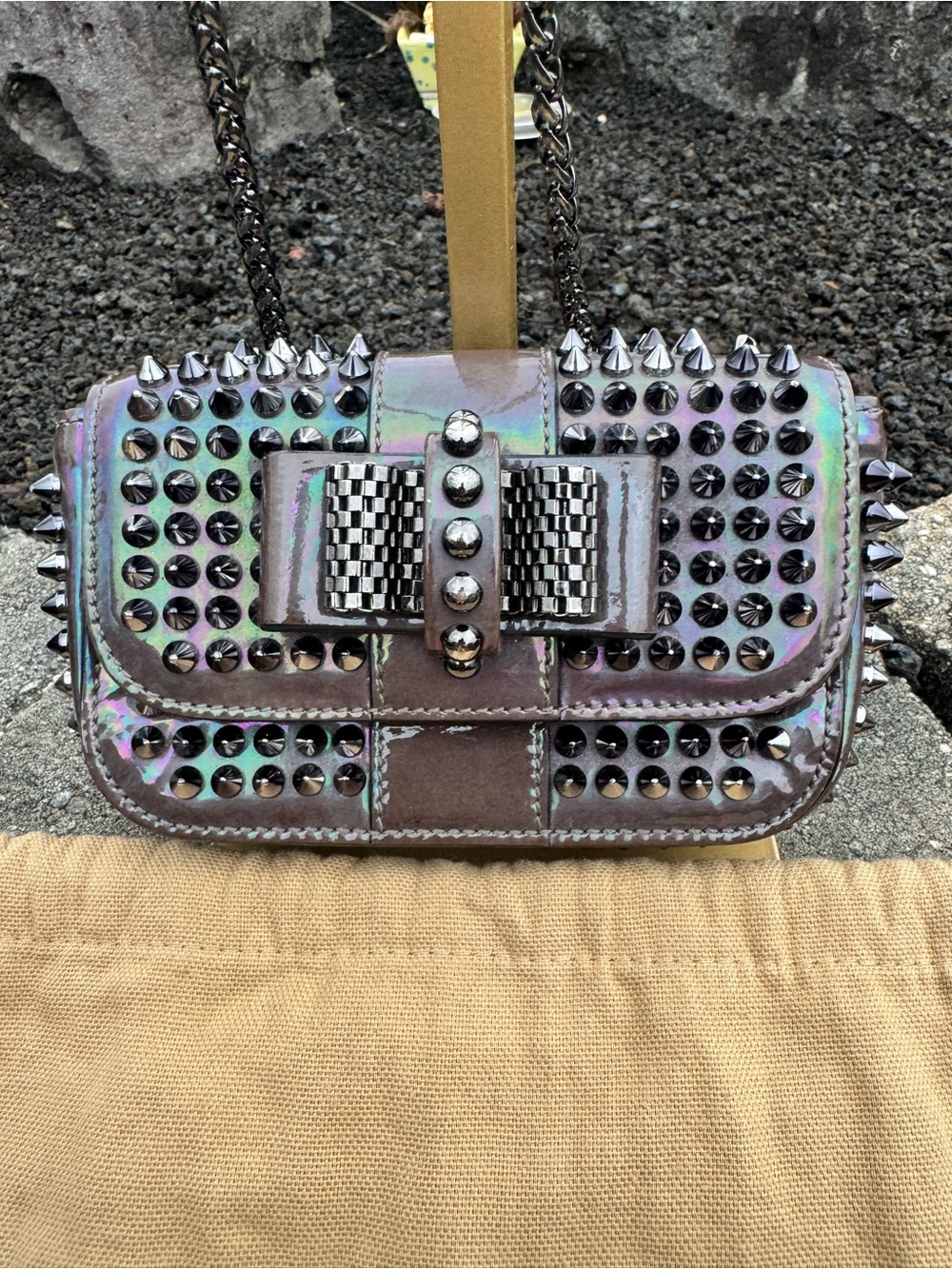 Christian Louboutin Sweet Charity Mini Spiked Iridescent Patent Leather